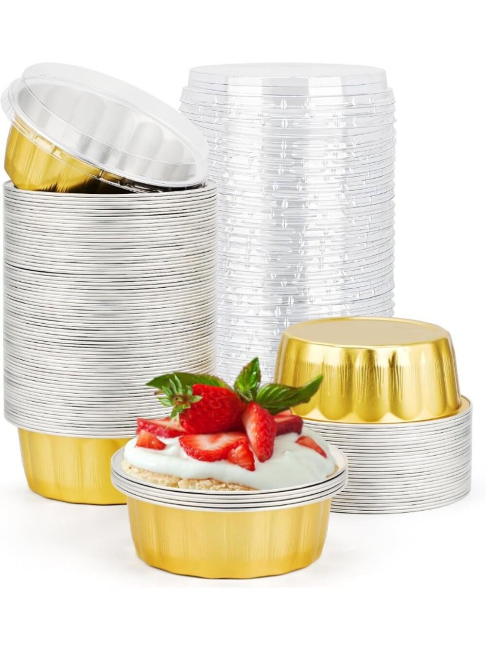 100 Pack 8oz Disposable Aluminum Foil Ramekins with Lids - Perfect for Baking